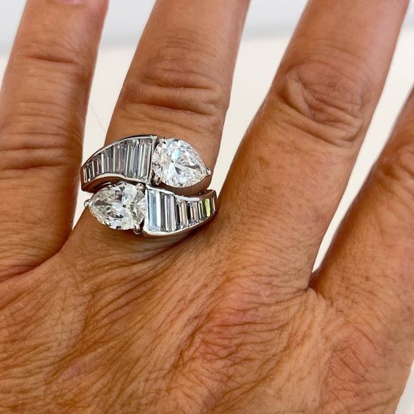 STUNNING ESTATE PLATINUM DIAMOND BI-PASS RING SIZE 8.5 - Picture 13 of 17